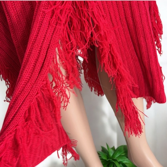 NEW Double Take Red Knit Sleeveless Fringe Sweater Dress - Picture 14 of 17